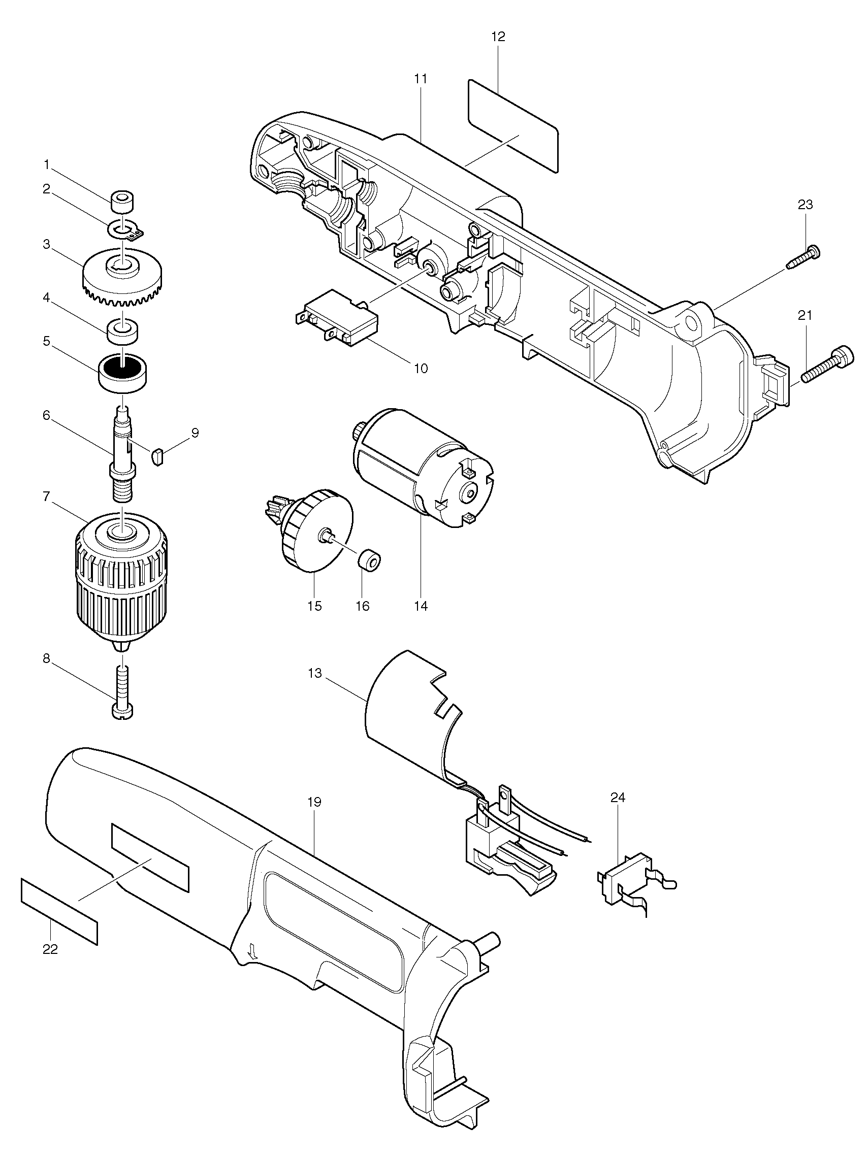 Makita DA312D parts diagram, sheet 1