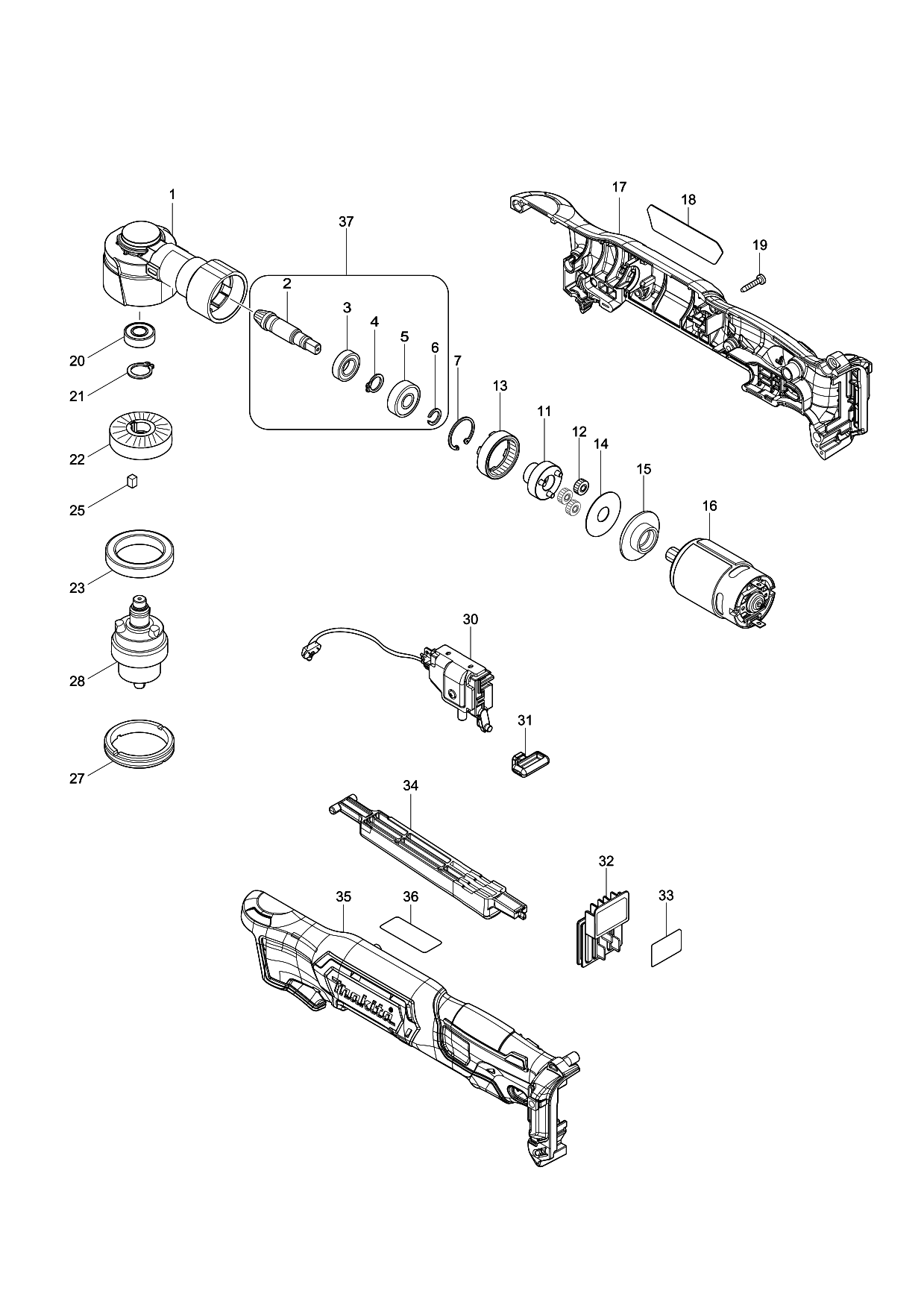 Makita DA332D parts diagram, sheet 1