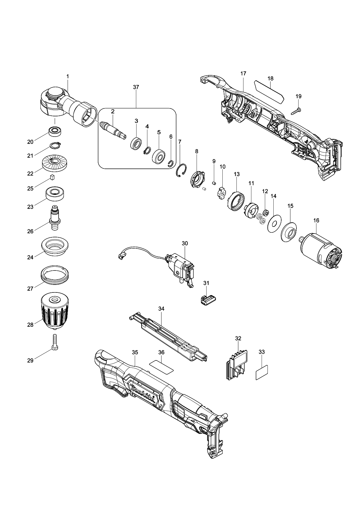 Makita DA333D parts diagram, sheet 1