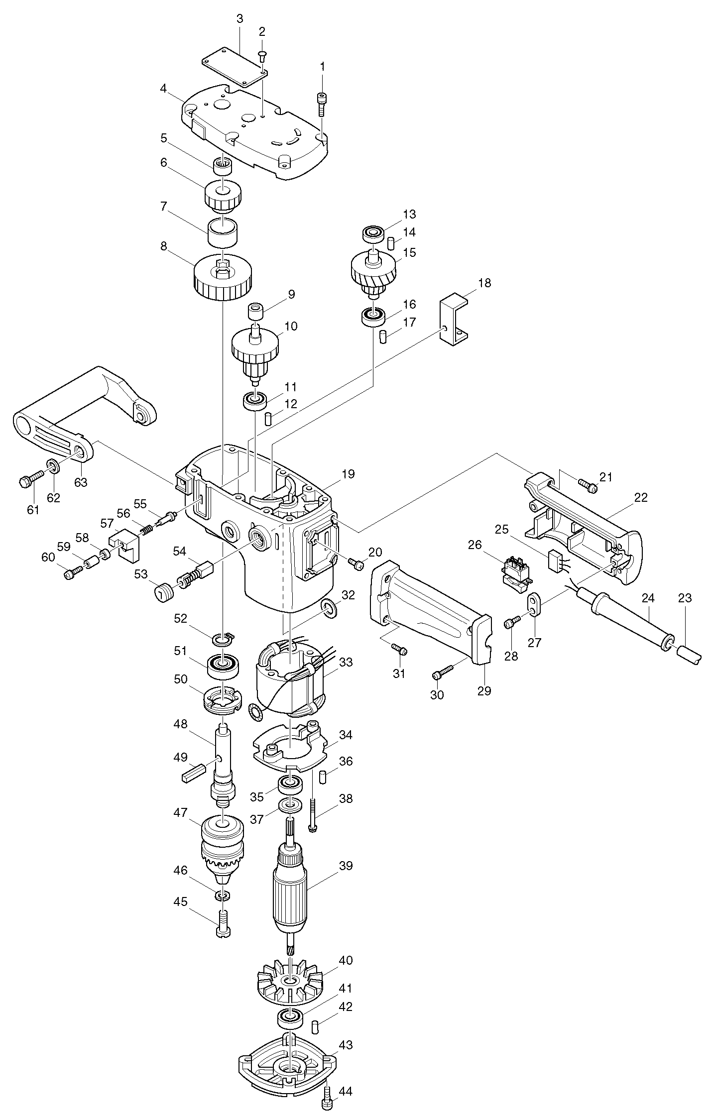 Makita DA6300 parts diagram, sheet 1