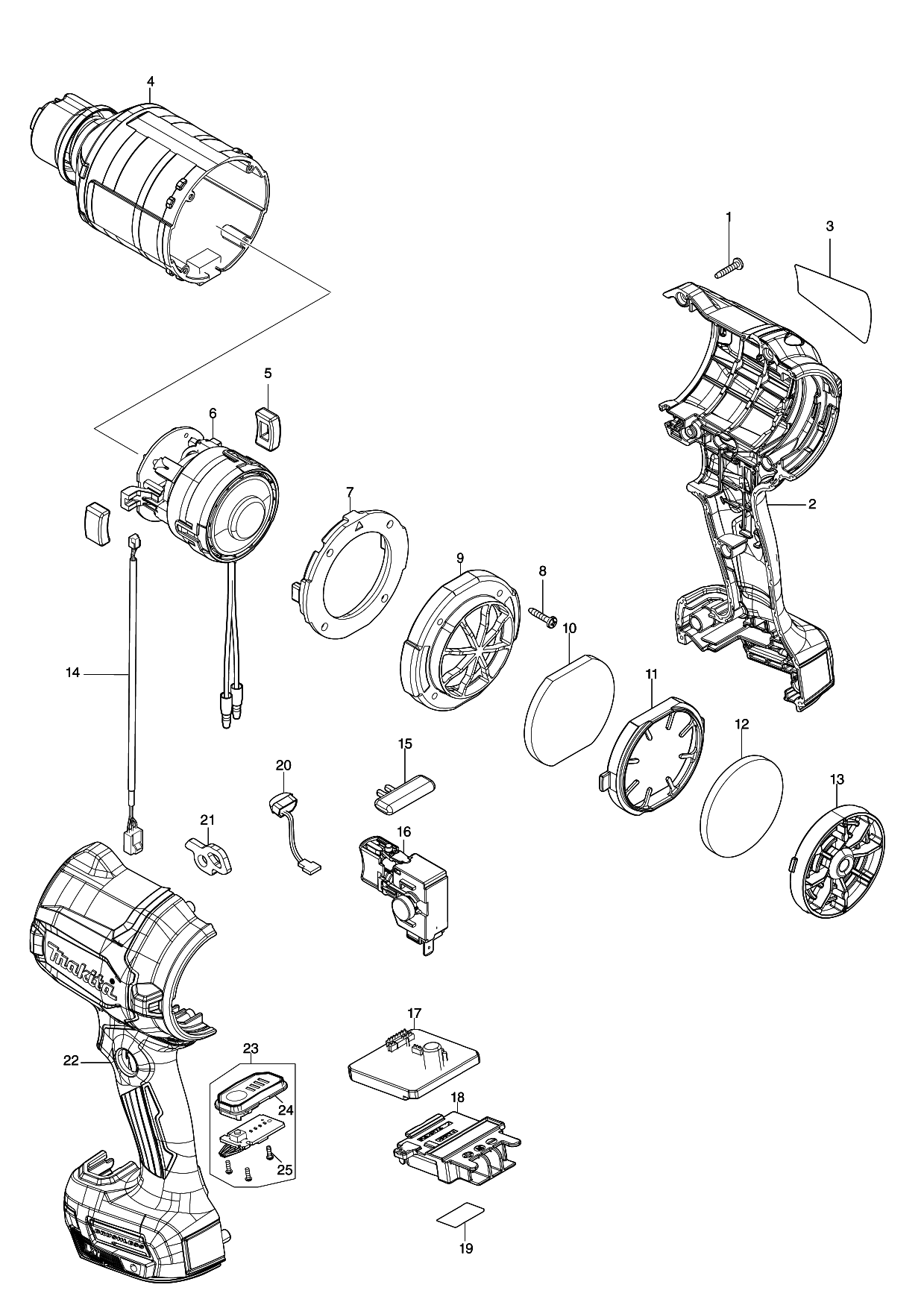 Makita DAS180 parts diagram, sheet 1