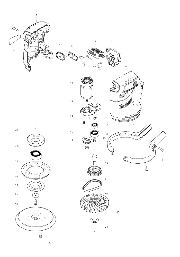 Makita DBO180 parts diagram, sheet 1