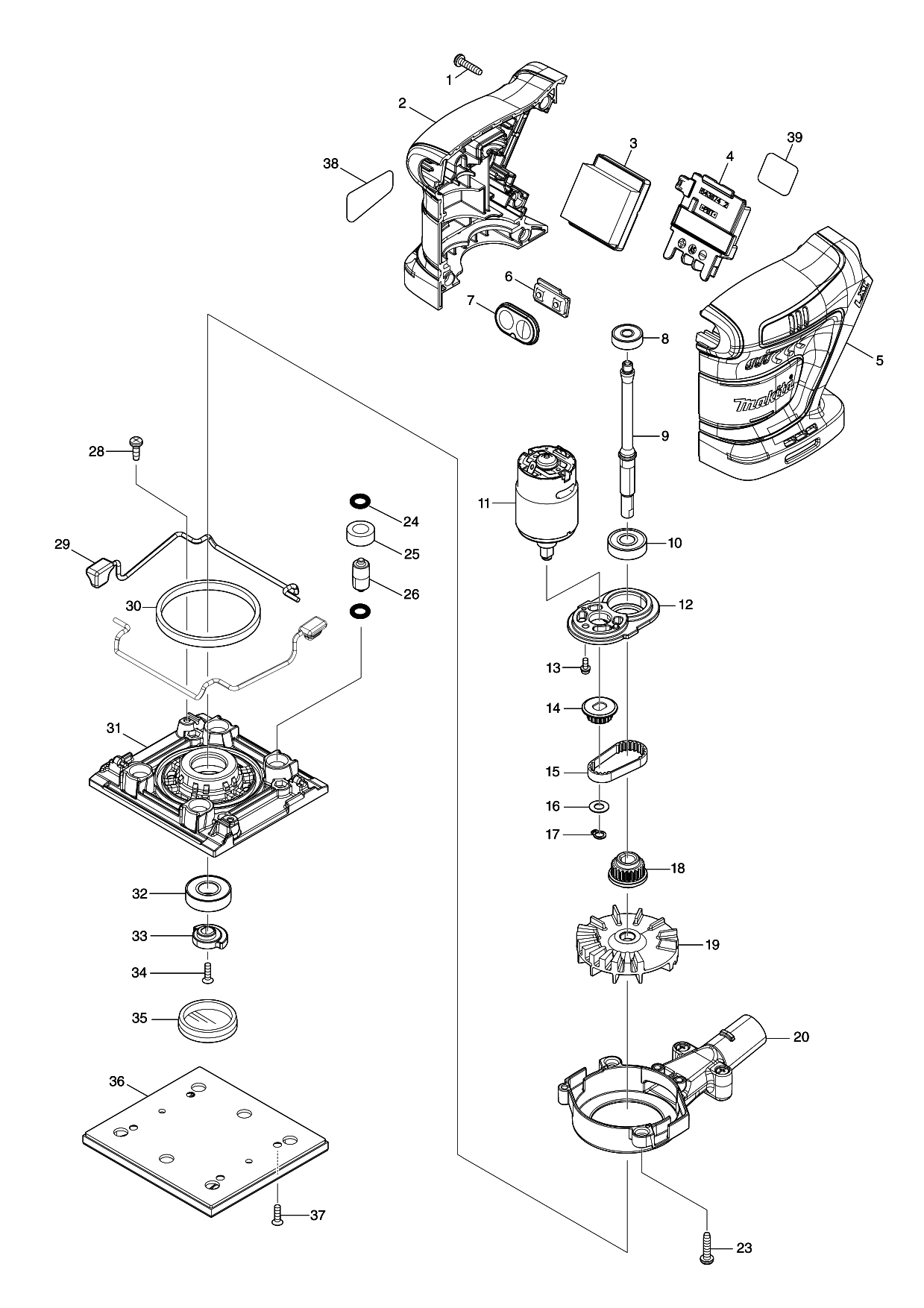 Makita DBO480 parts diagram, sheet 1