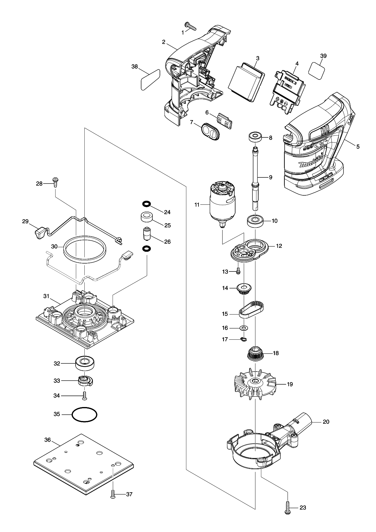 Makita DBO484 parts diagram, sheet 1