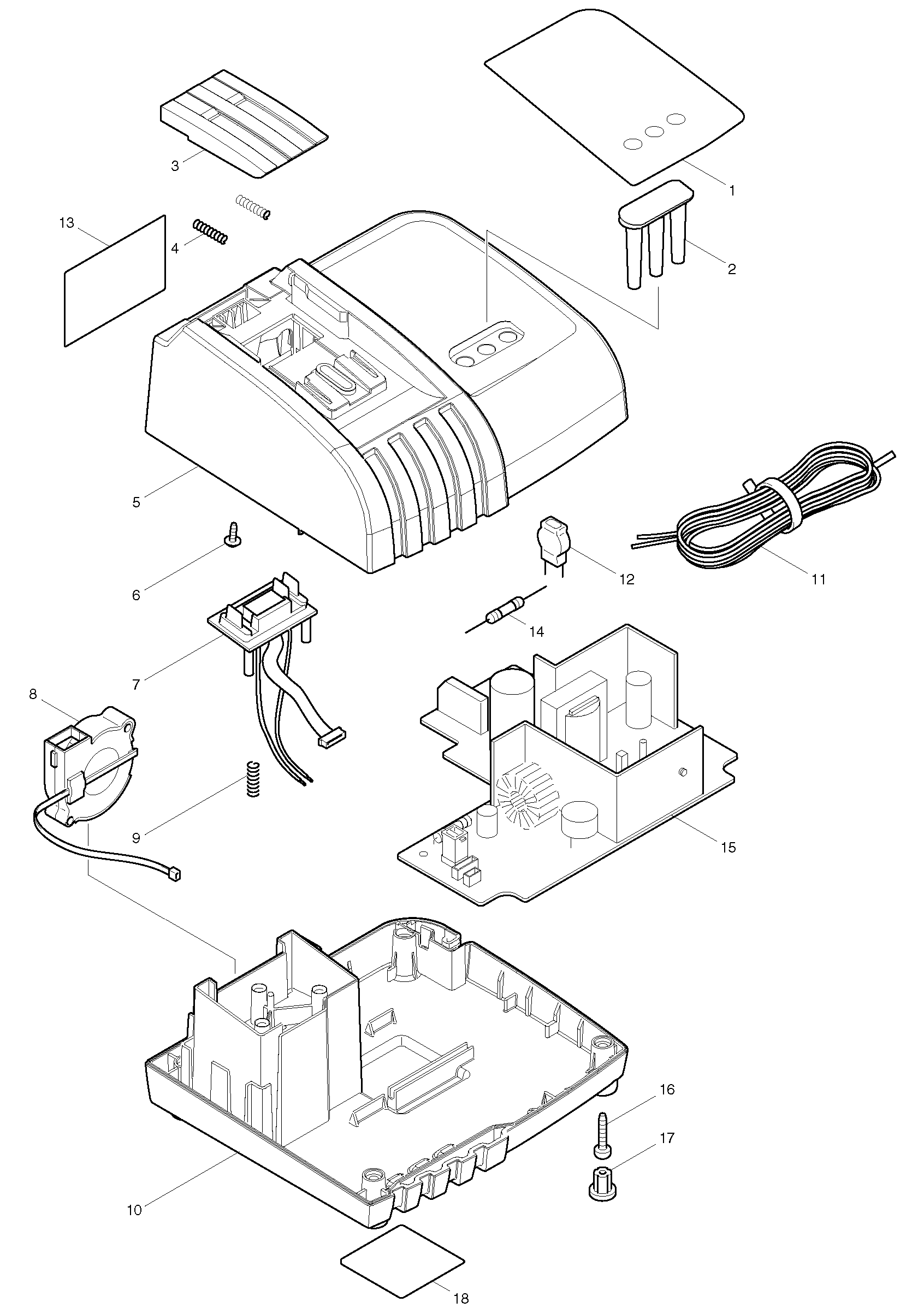 Makita DC18RA parts diagram, sheet 1