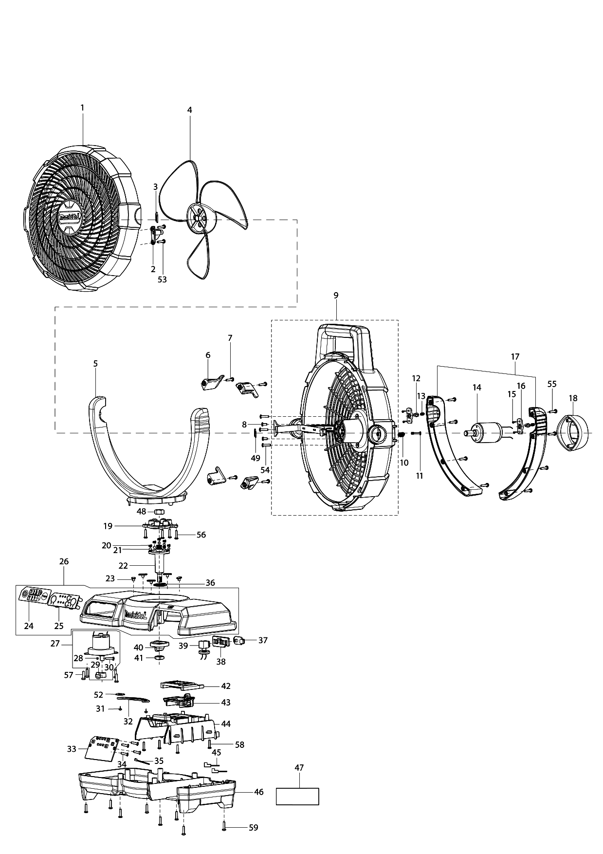 Makita DCF203 parts diagram, sheet 1