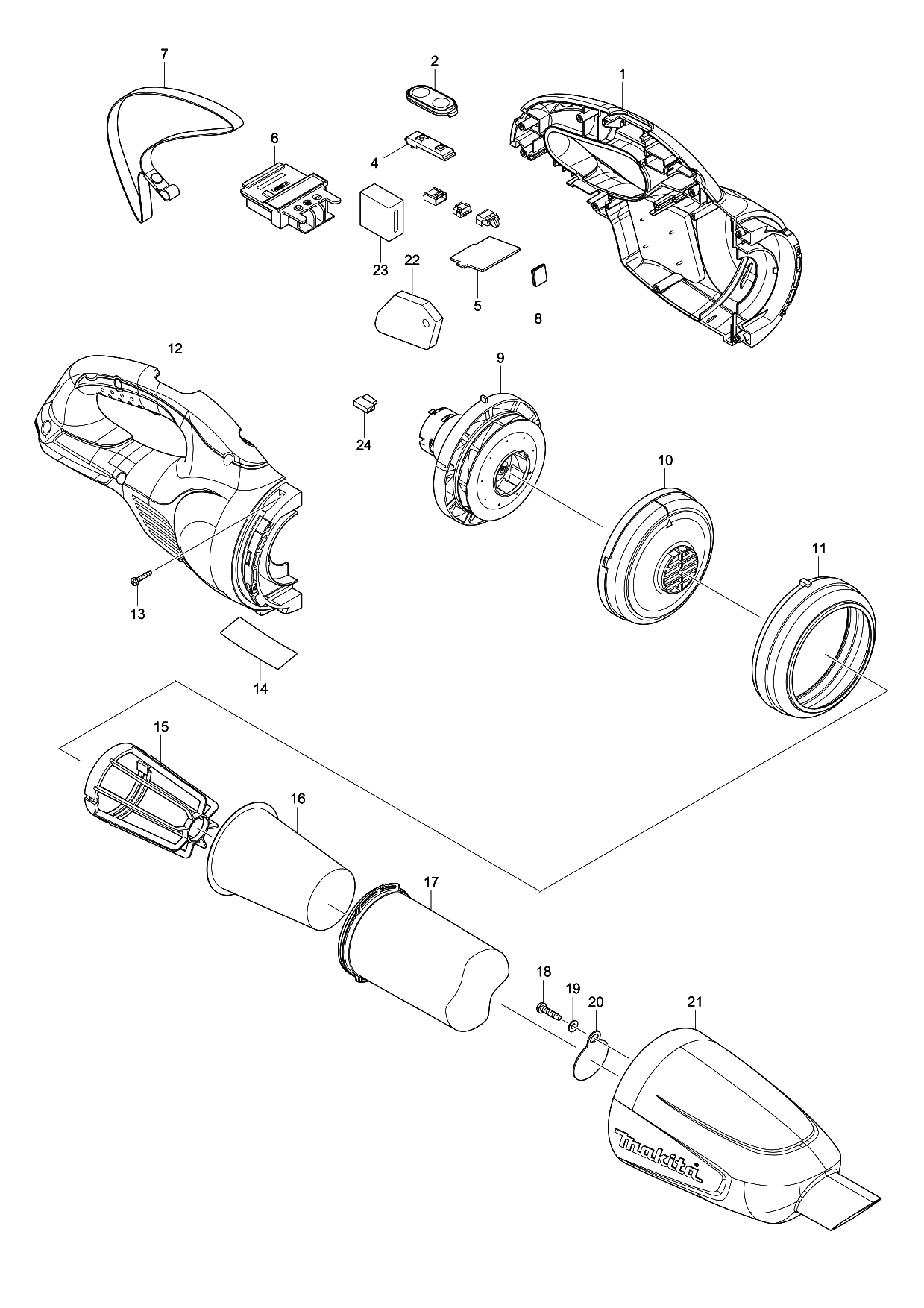Makita DCL181F parts diagram, sheet 1