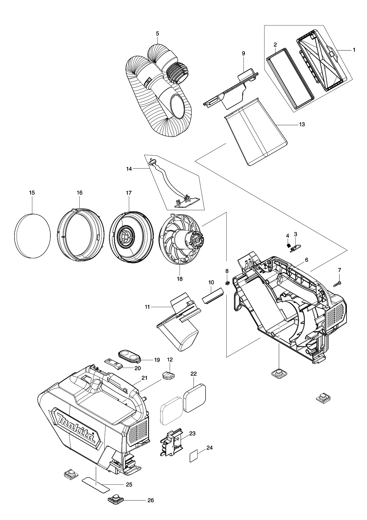 Makita DCL184 parts diagram, sheet 1