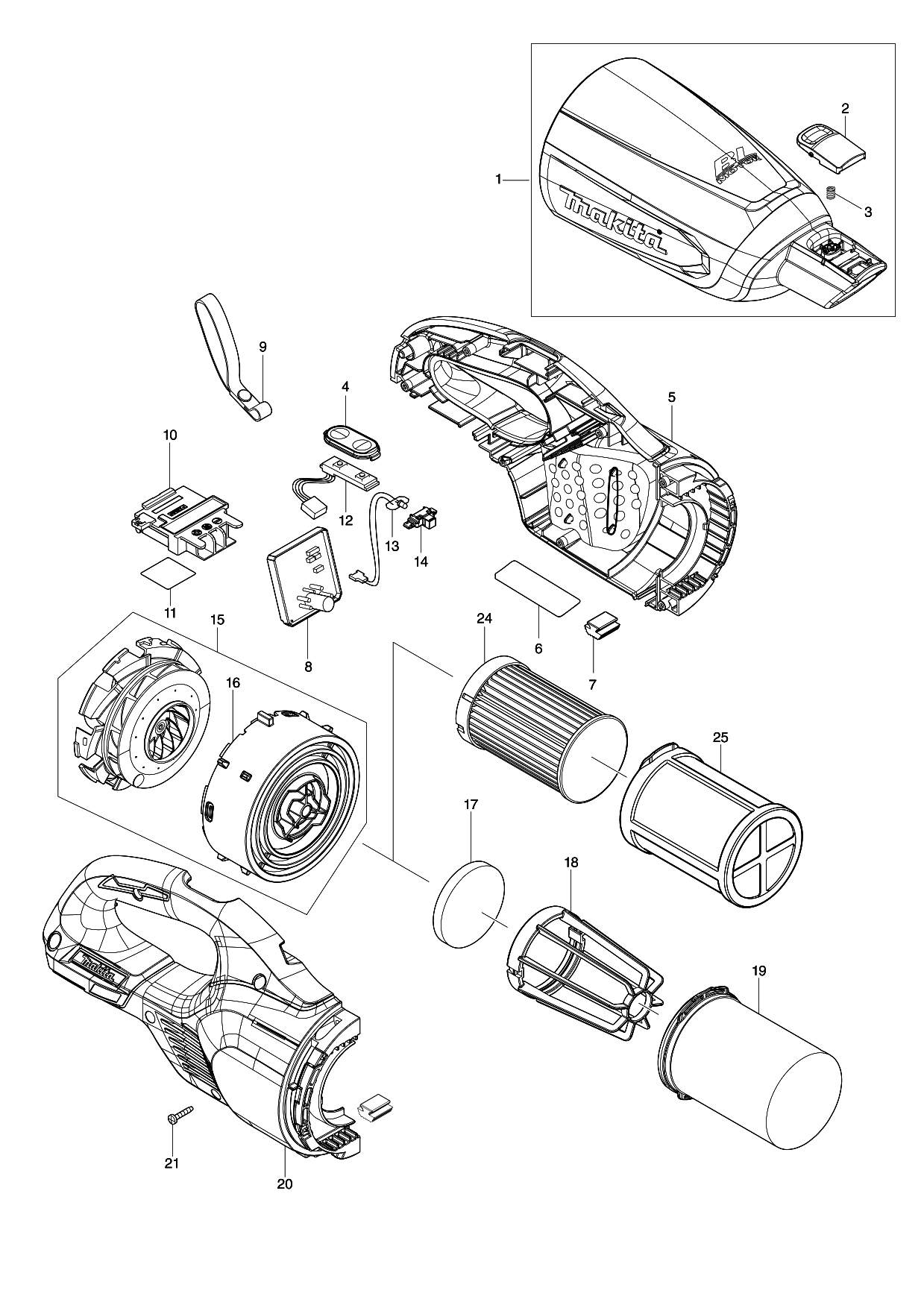 Makita DCL281F parts diagram, sheet 1