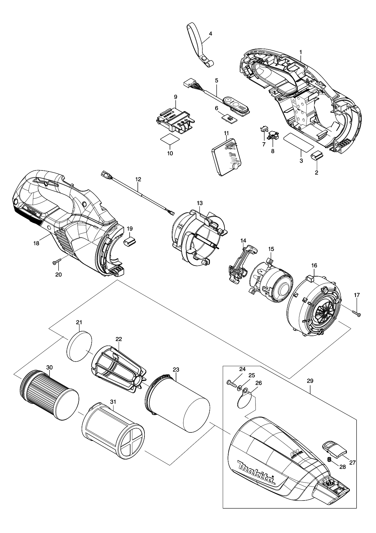 Makita DCL284F parts diagram, sheet 1