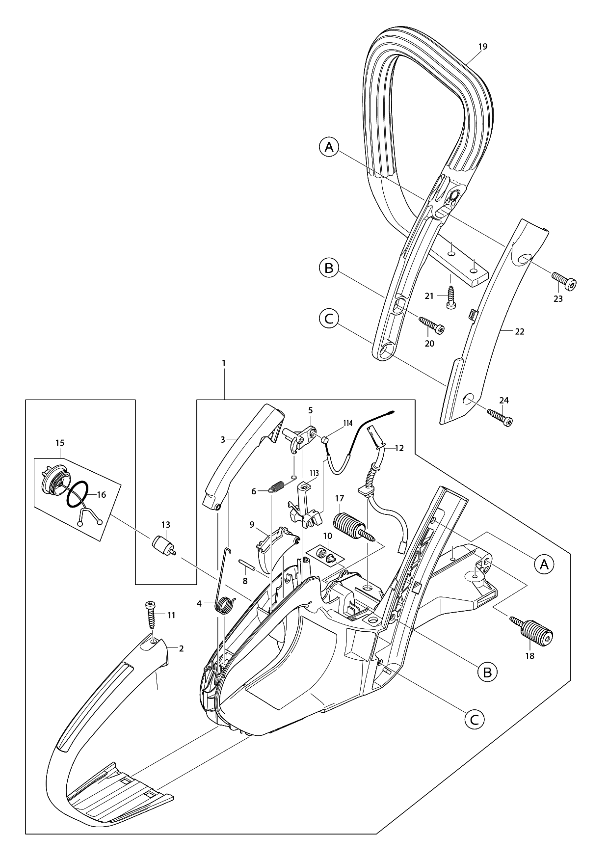 Makita DCS4630 parts diagram, sheet 1