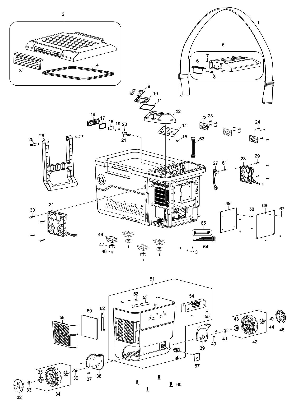 Makita DCW180 parts diagram, sheet 1