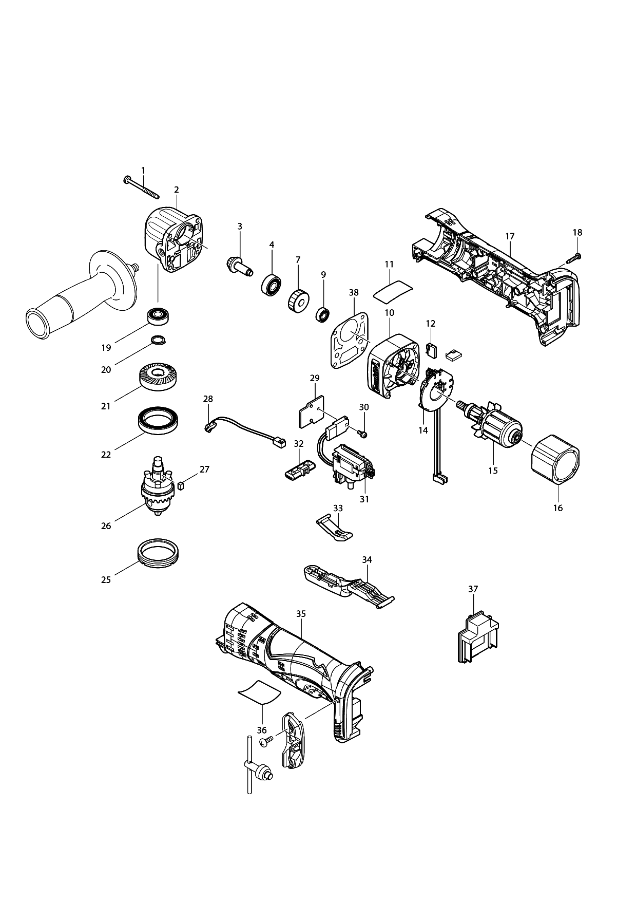 Makita DDA350 parts diagram, sheet 1