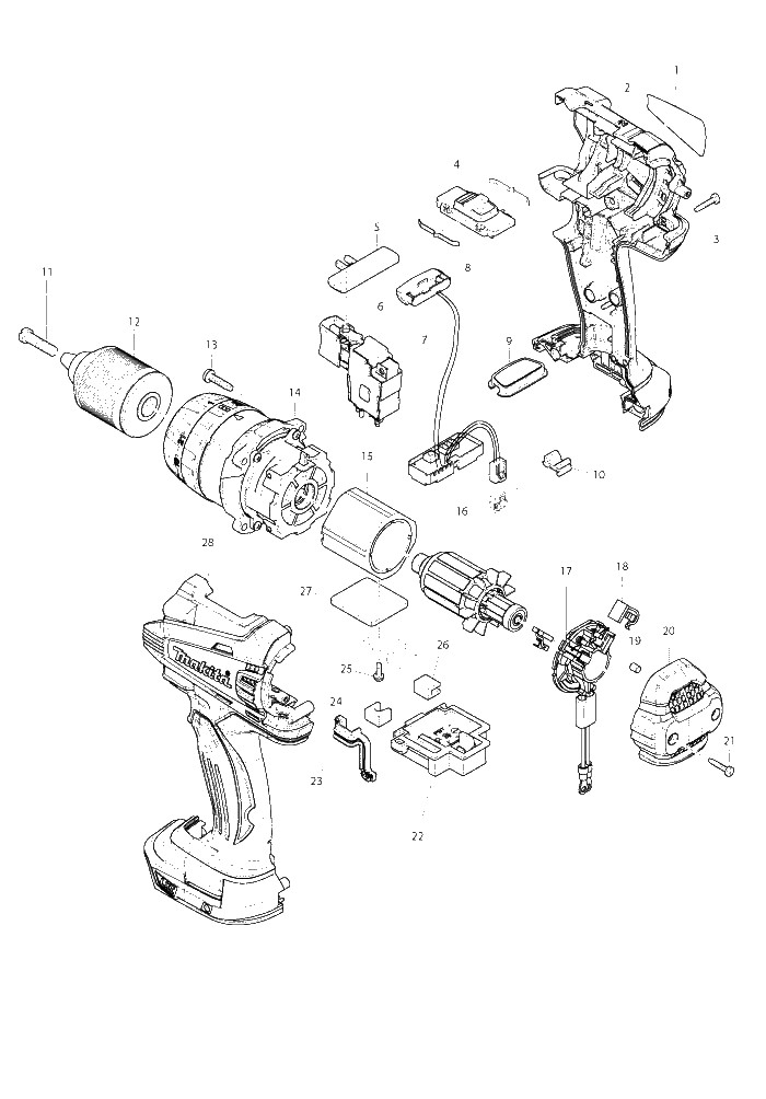 Makita DDF448 parts diagram, sheet 1