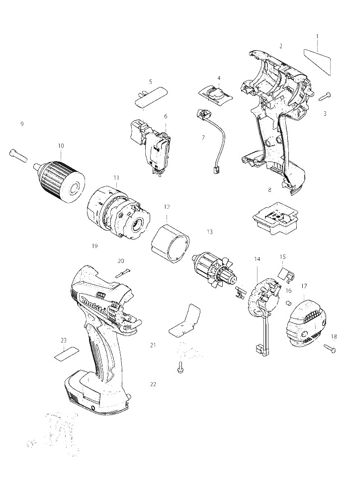 Makita DDF456 parts diagram, sheet 1
