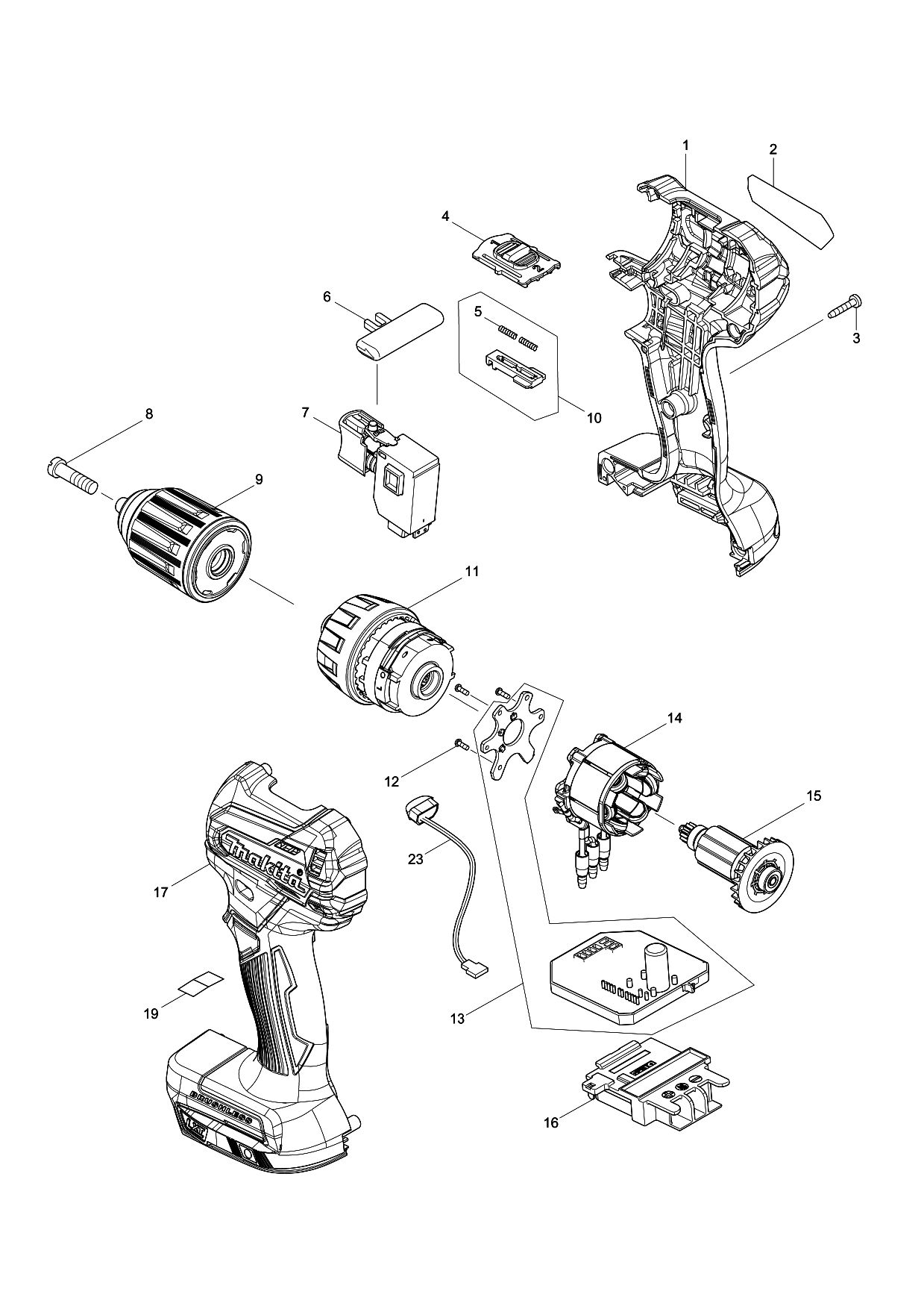Makita DDF483 parts diagram, sheet 1