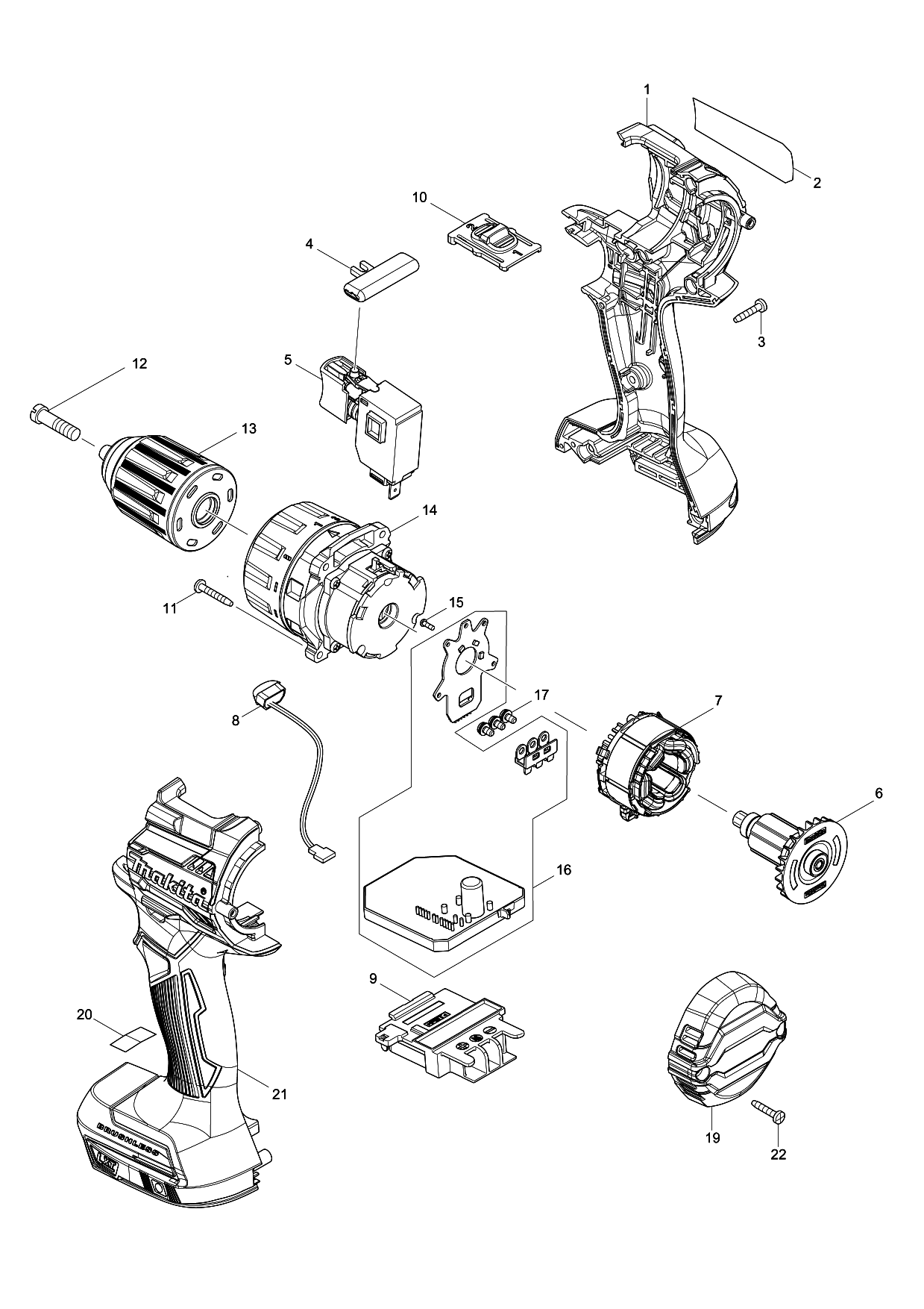 Makita DDF484 parts diagram, sheet 1
