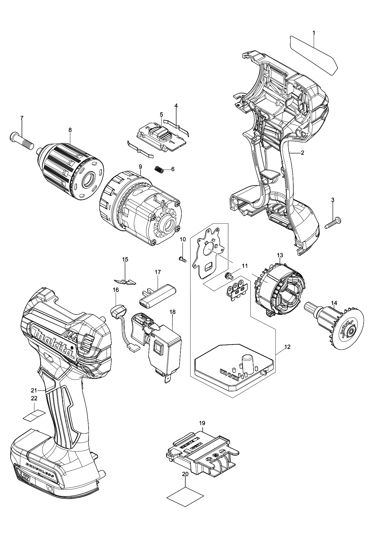 Makita DDF485 parts diagram, sheet 1