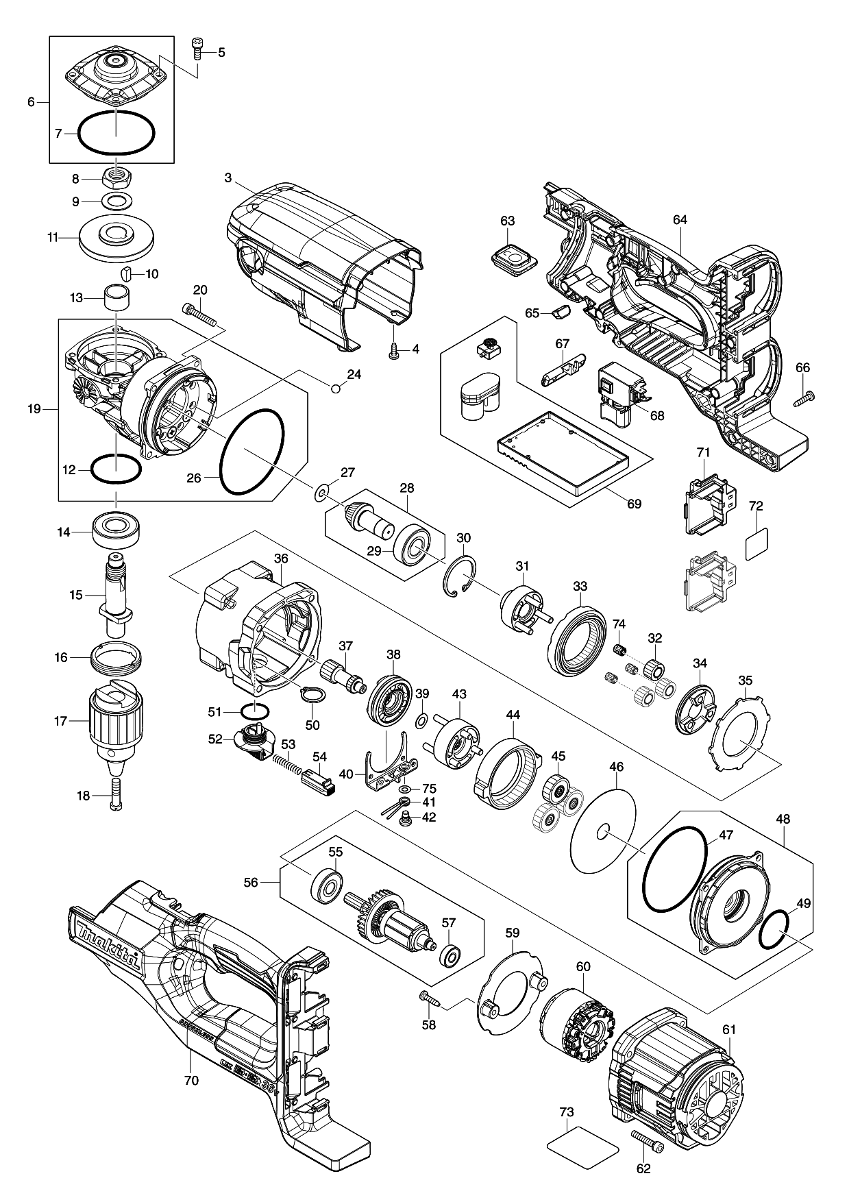 Makita DDG460 parts diagram, sheet 1