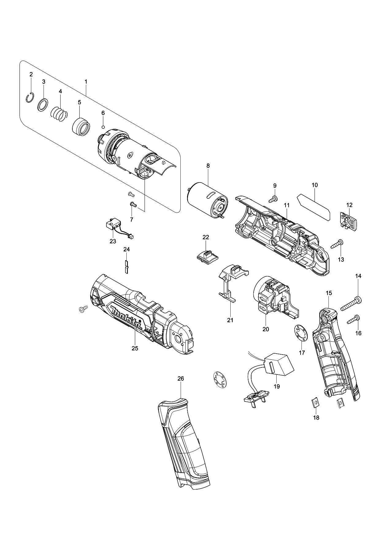 Makita DF012D parts diagram, sheet 1