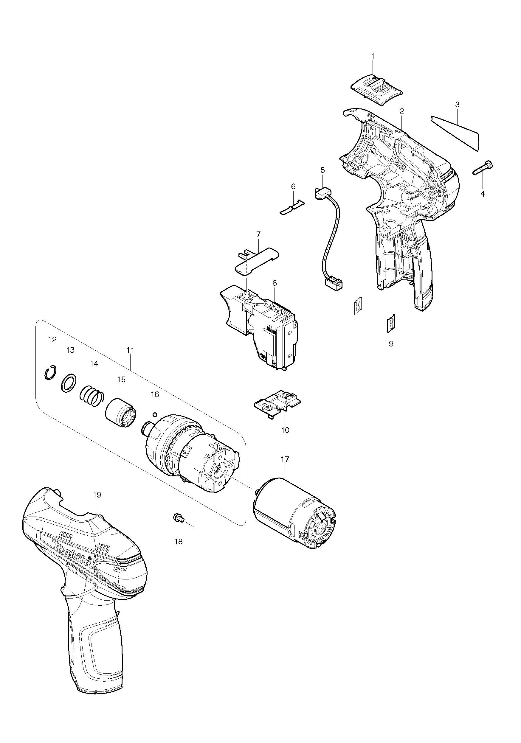 Makita DF030D parts diagram, sheet 1