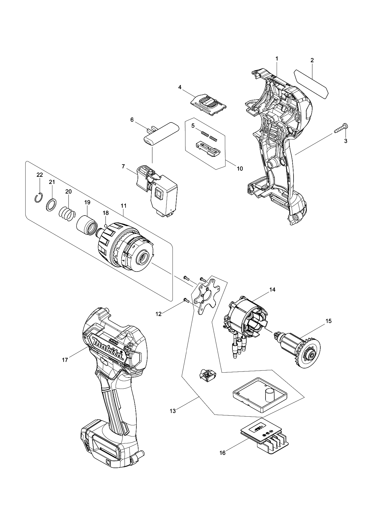 Makita DF032D parts diagram, sheet 1