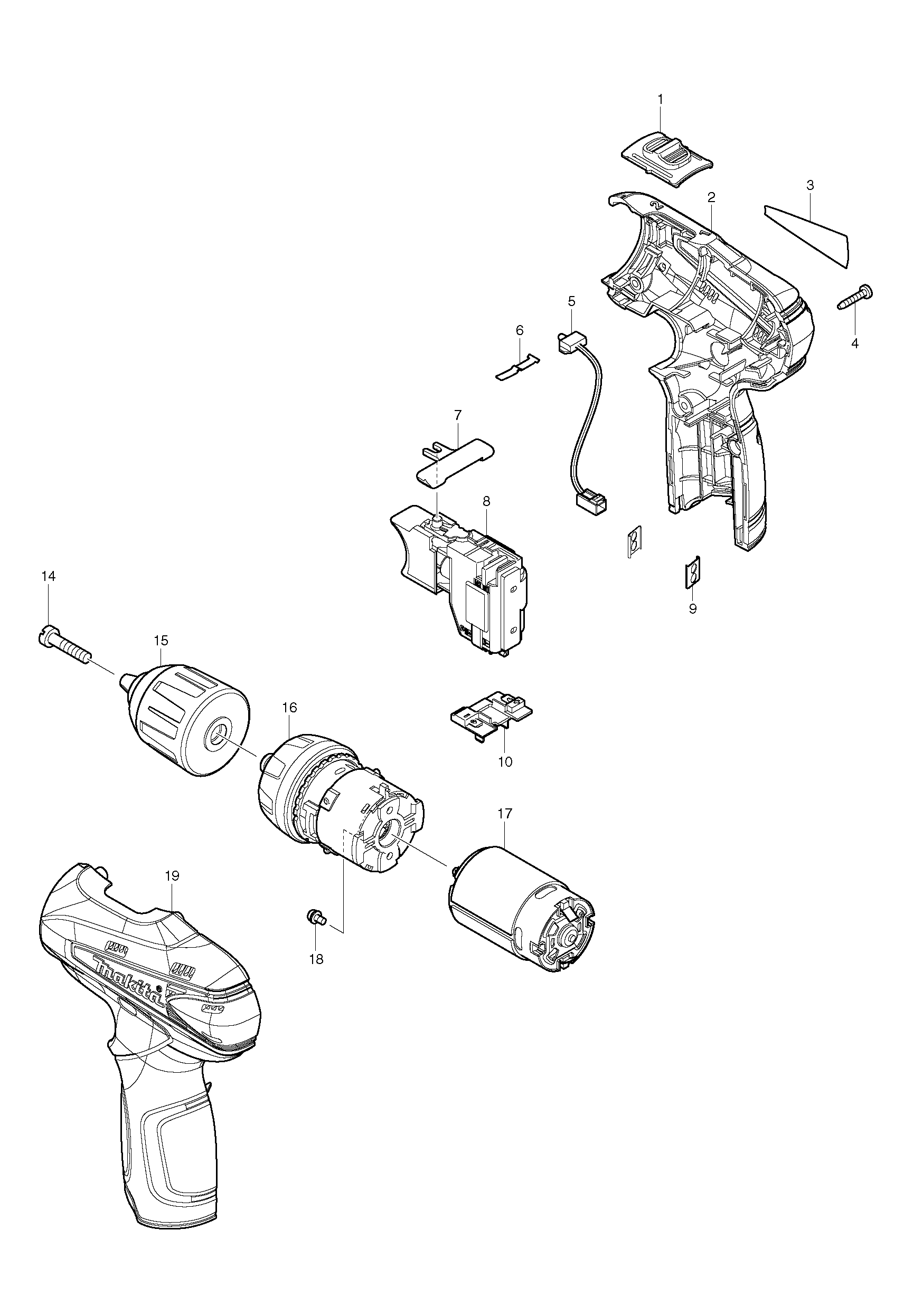 Makita DF330D parts diagram, sheet 1