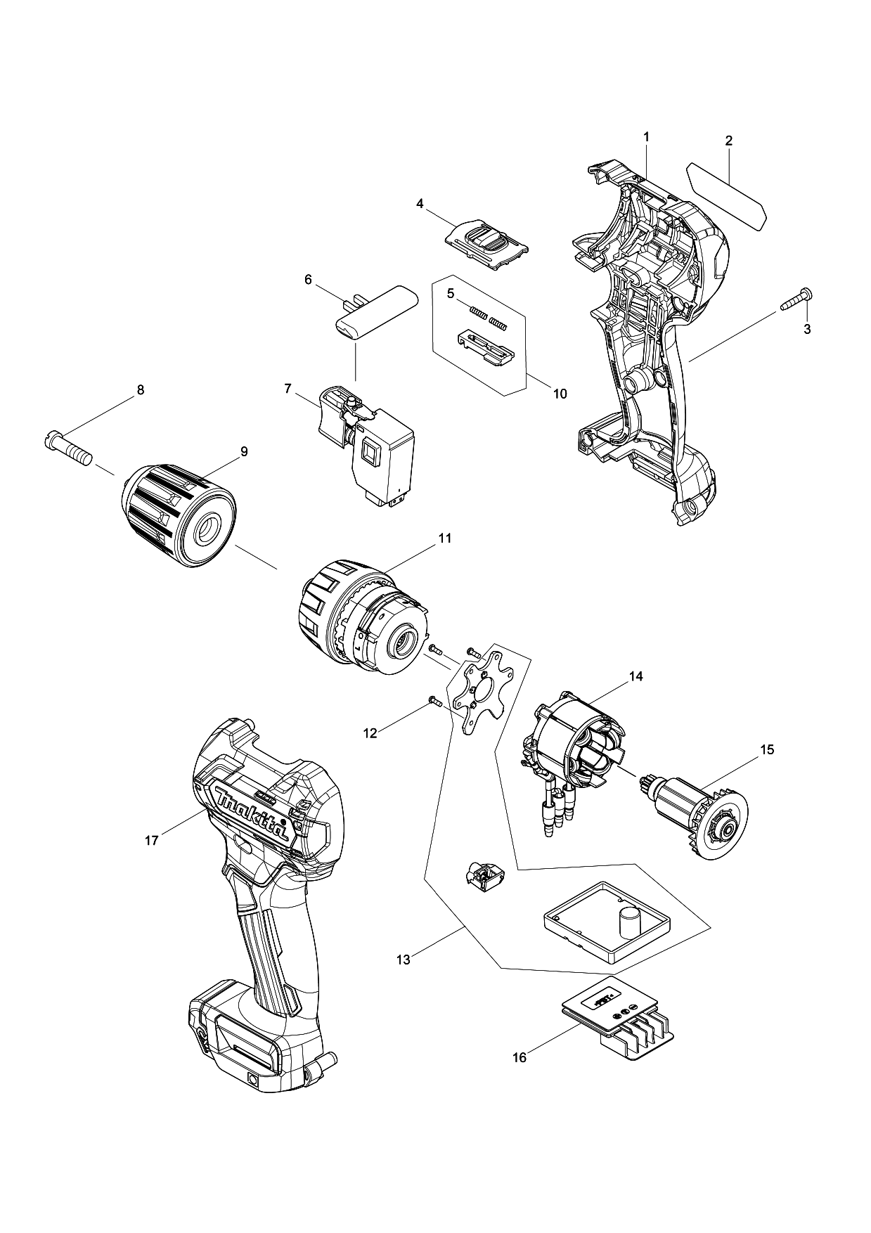 Makita DF332D parts diagram, sheet 1