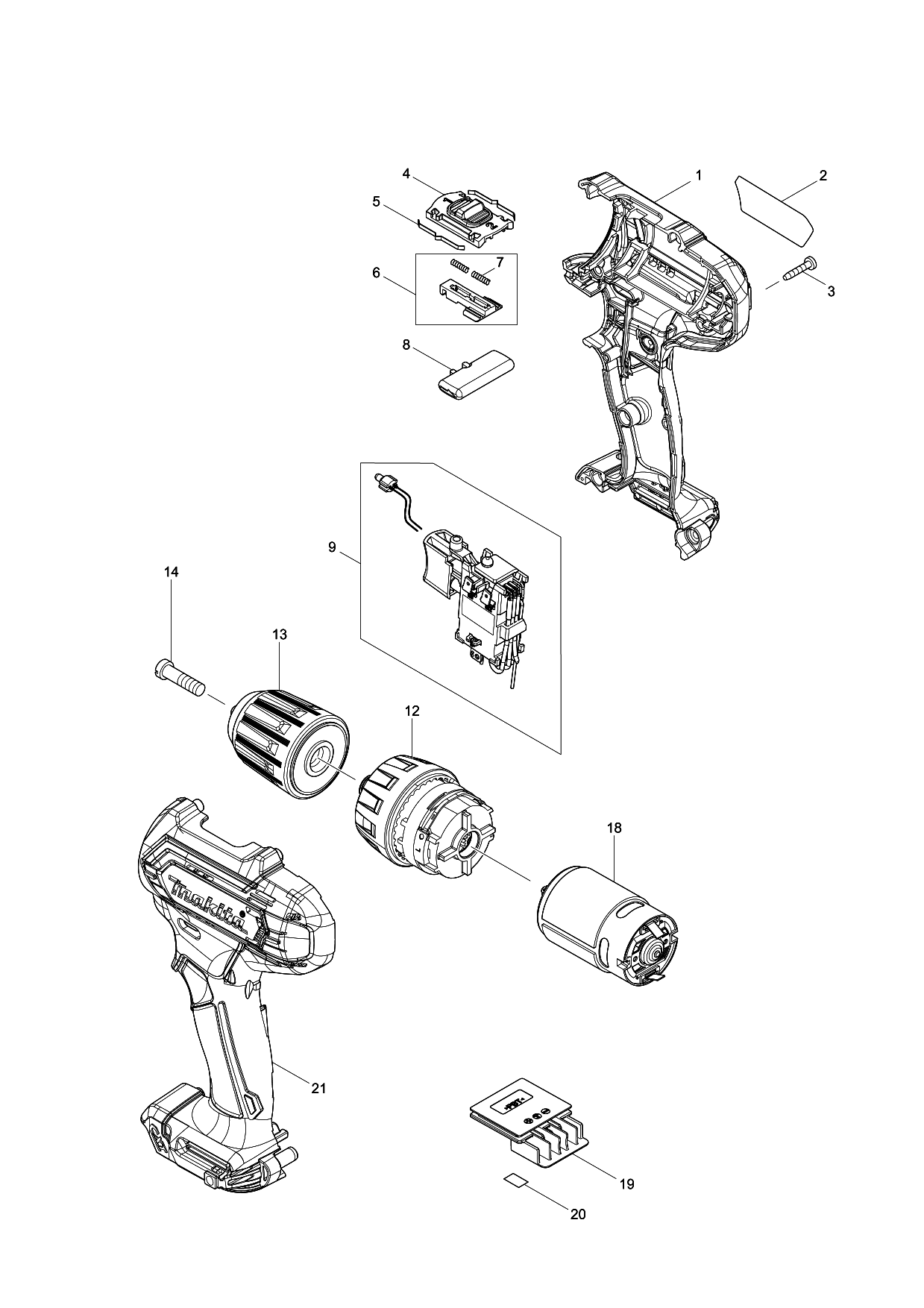Makita DF333D parts diagram, sheet 1