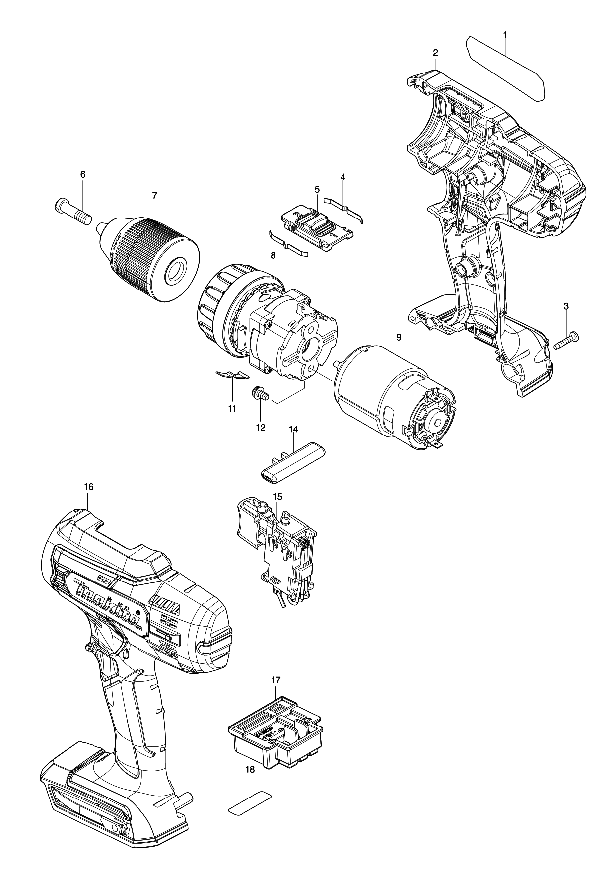 Makita DF488D parts diagram, sheet 1