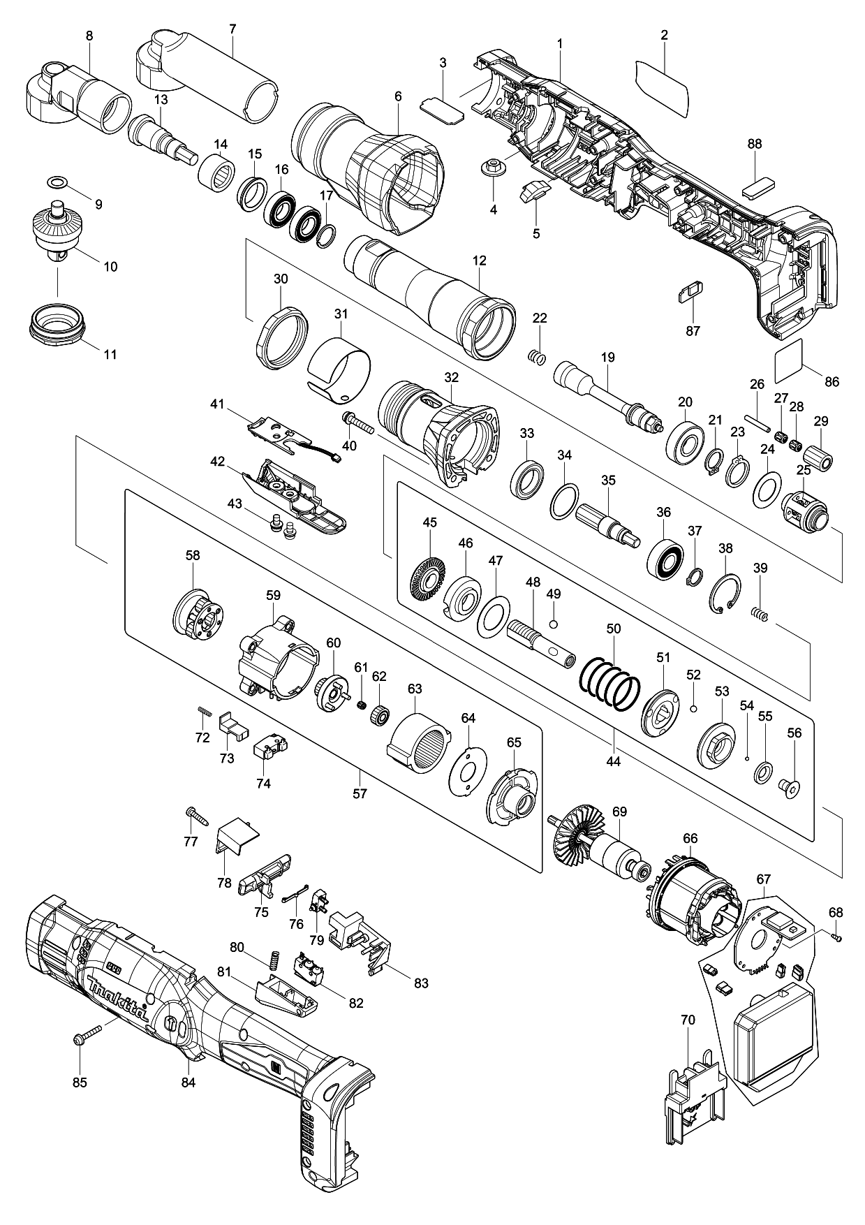 Makita DFL651F parts diagram, sheet 1