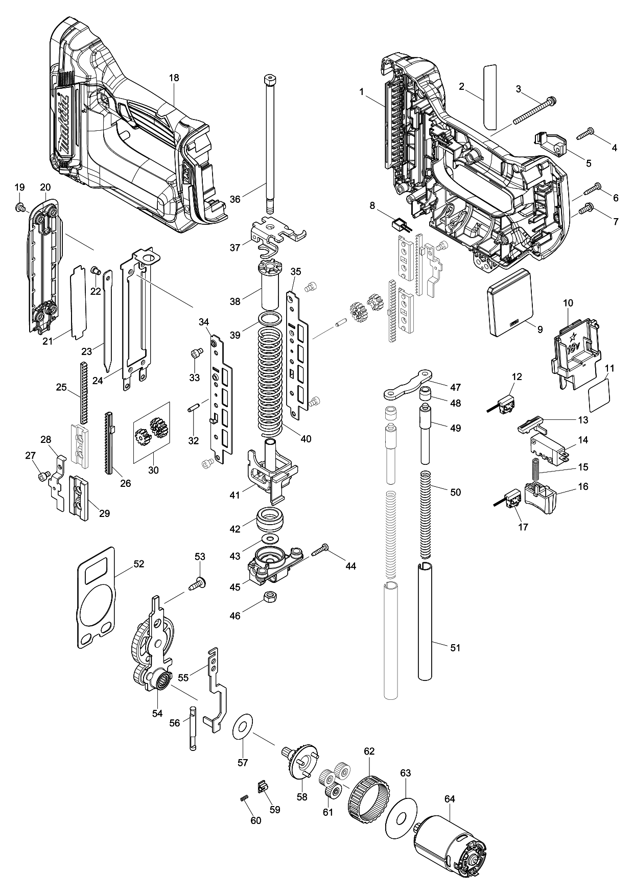 Makita DFN350 parts diagram, sheet 1