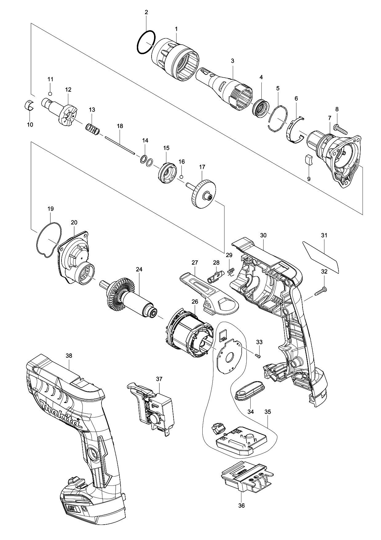 Makita DFS452 parts diagram, sheet 1