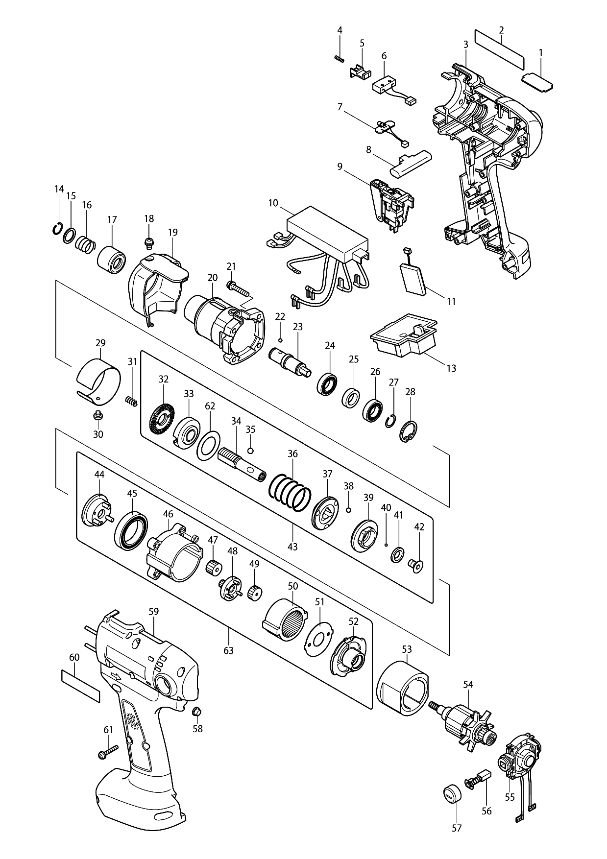 Makita DFT043F parts diagram, sheet 1