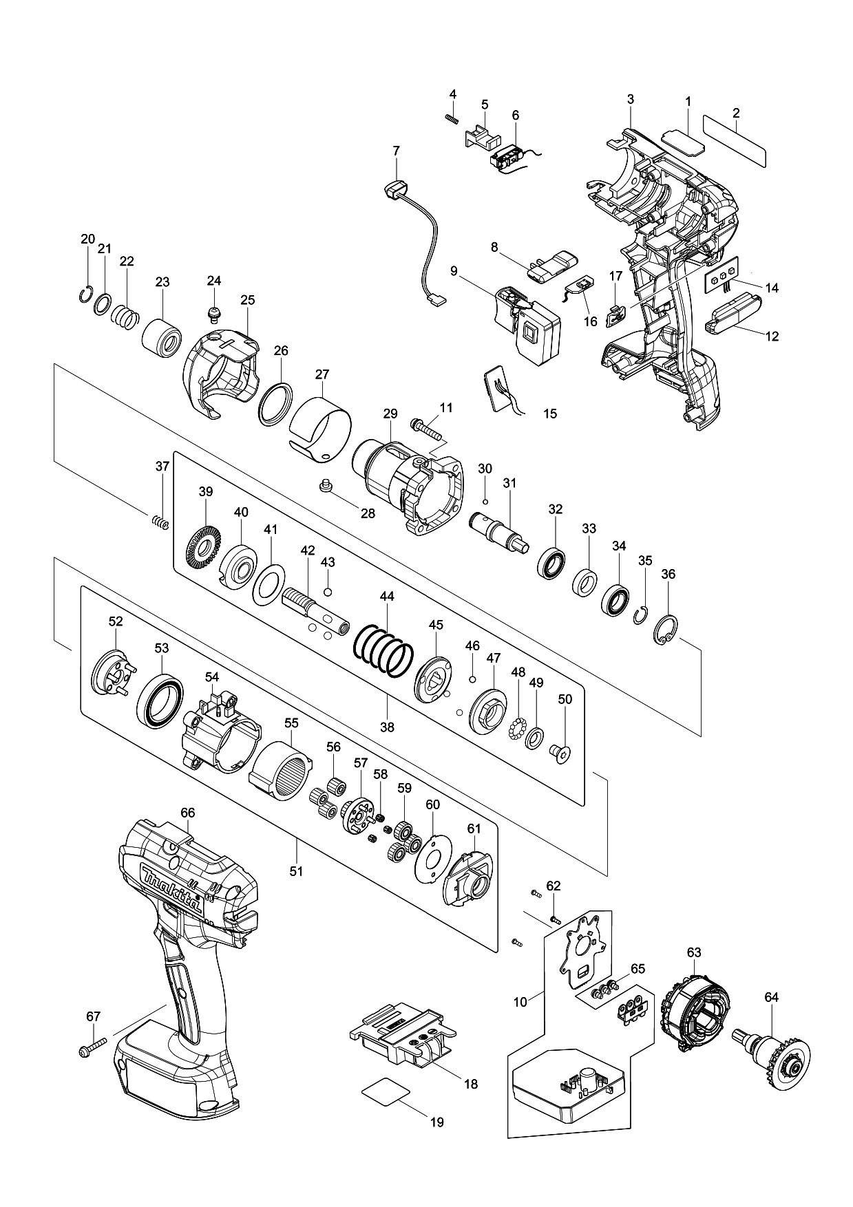 Makita DFT085F parts diagram, sheet 1
