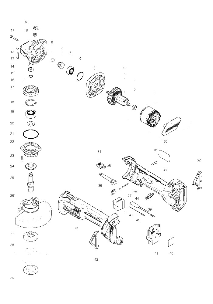 Makita DGA454 parts diagram, sheet 1