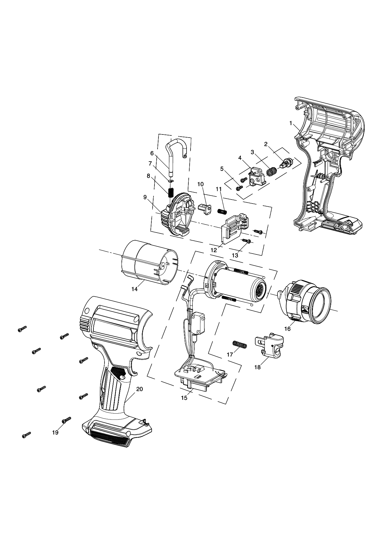 Makita DHG180 parts diagram, sheet 1