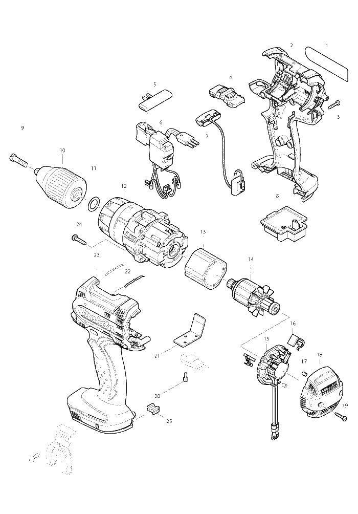Makita DHP454 parts diagram, sheet 1