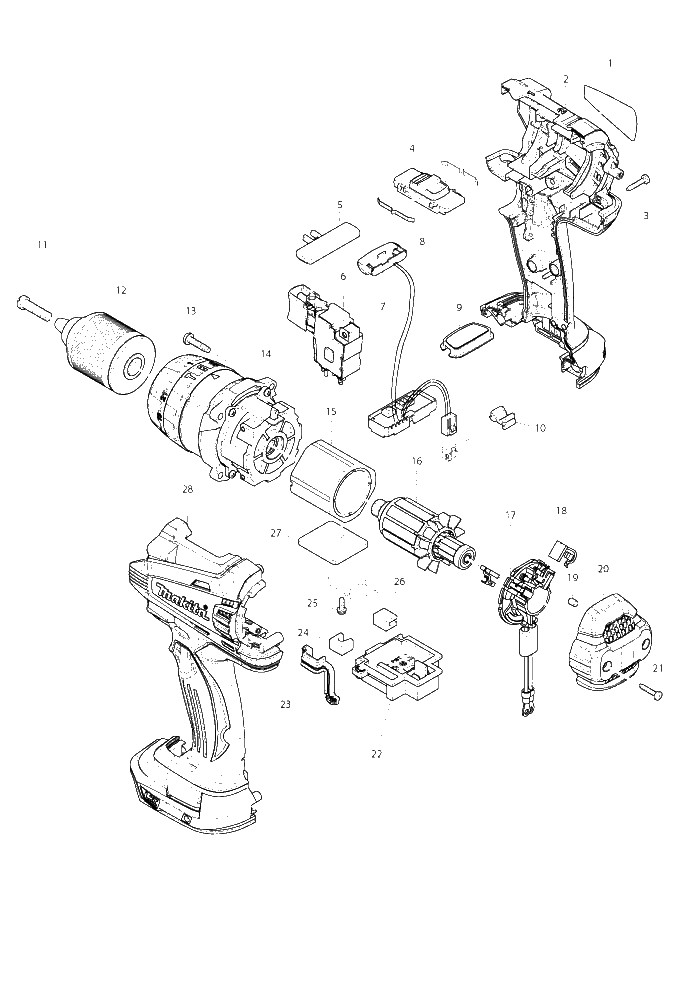 Makita DHP458 parts diagram, sheet 1