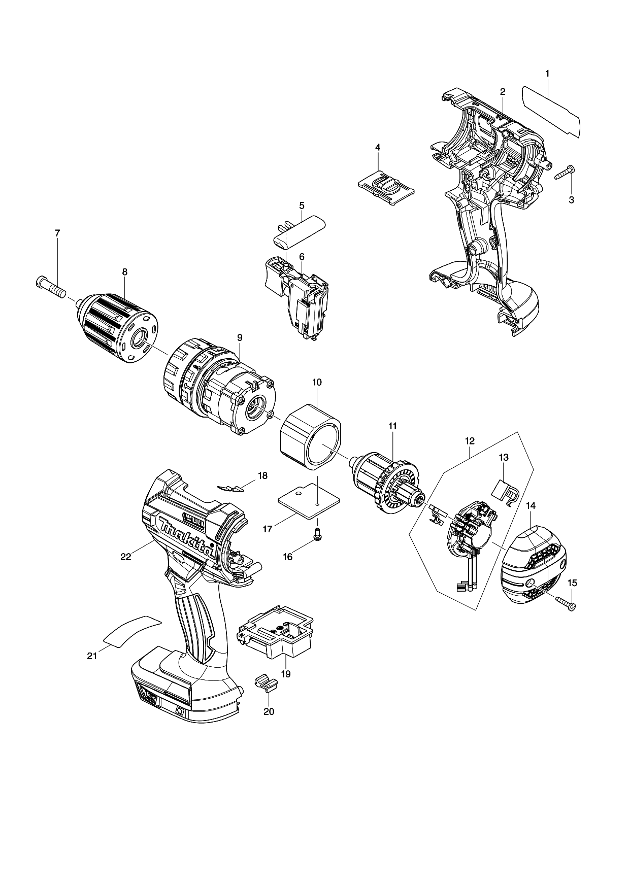 Makita DHP482 parts diagram, sheet 1