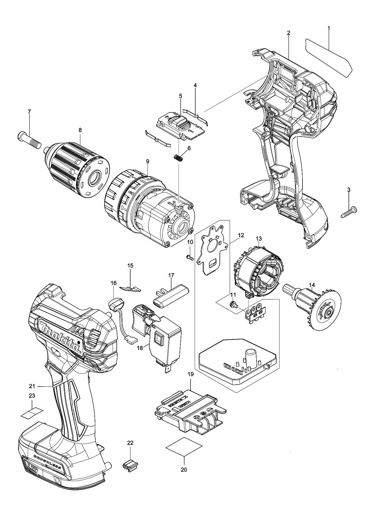Makita DHP485 parts diagram, sheet 1