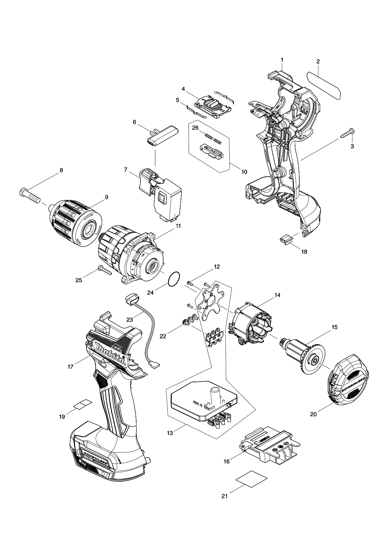 Makita DHP487 parts diagram, sheet 1