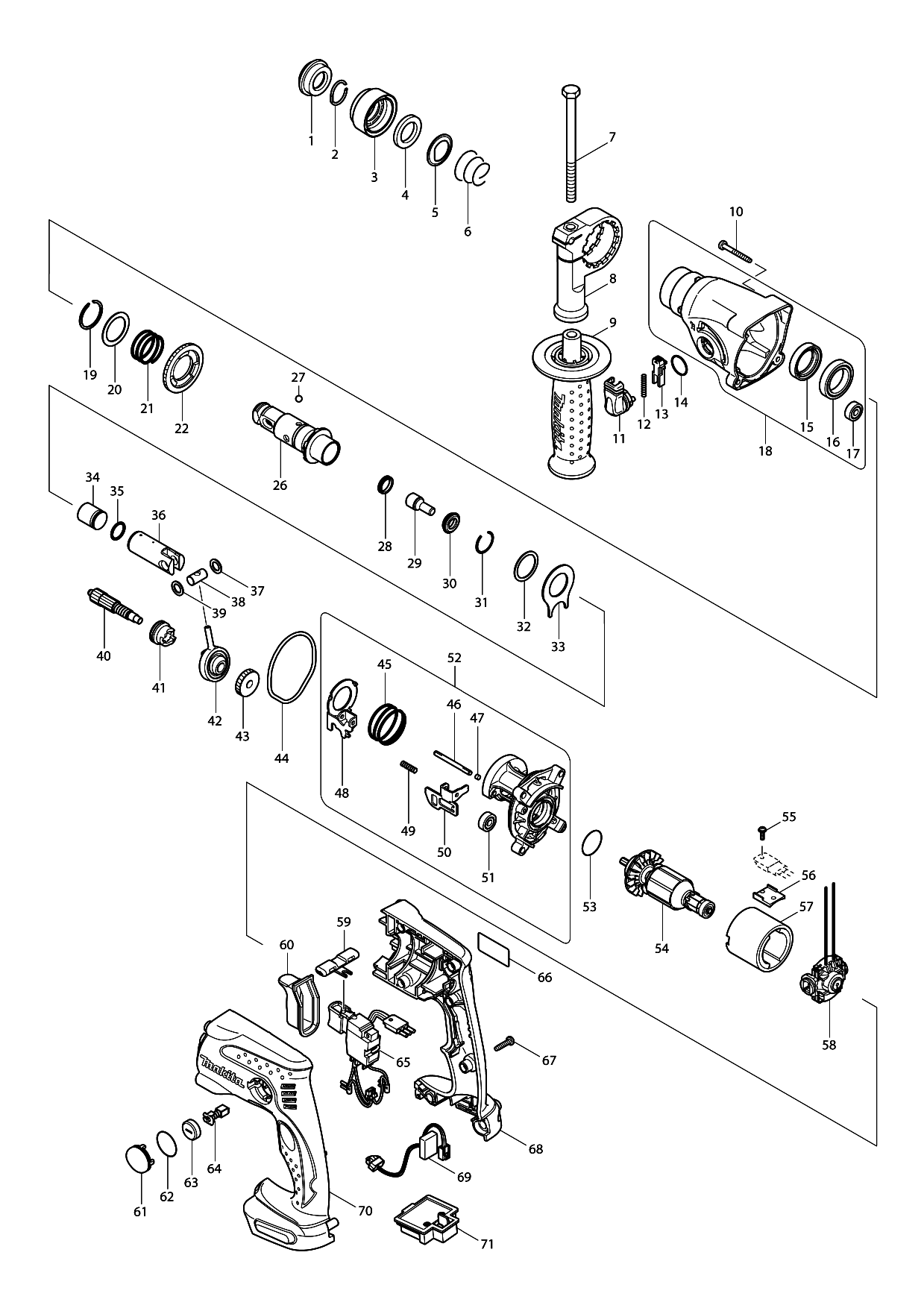 Makita DHR162 parts diagram, sheet 1
