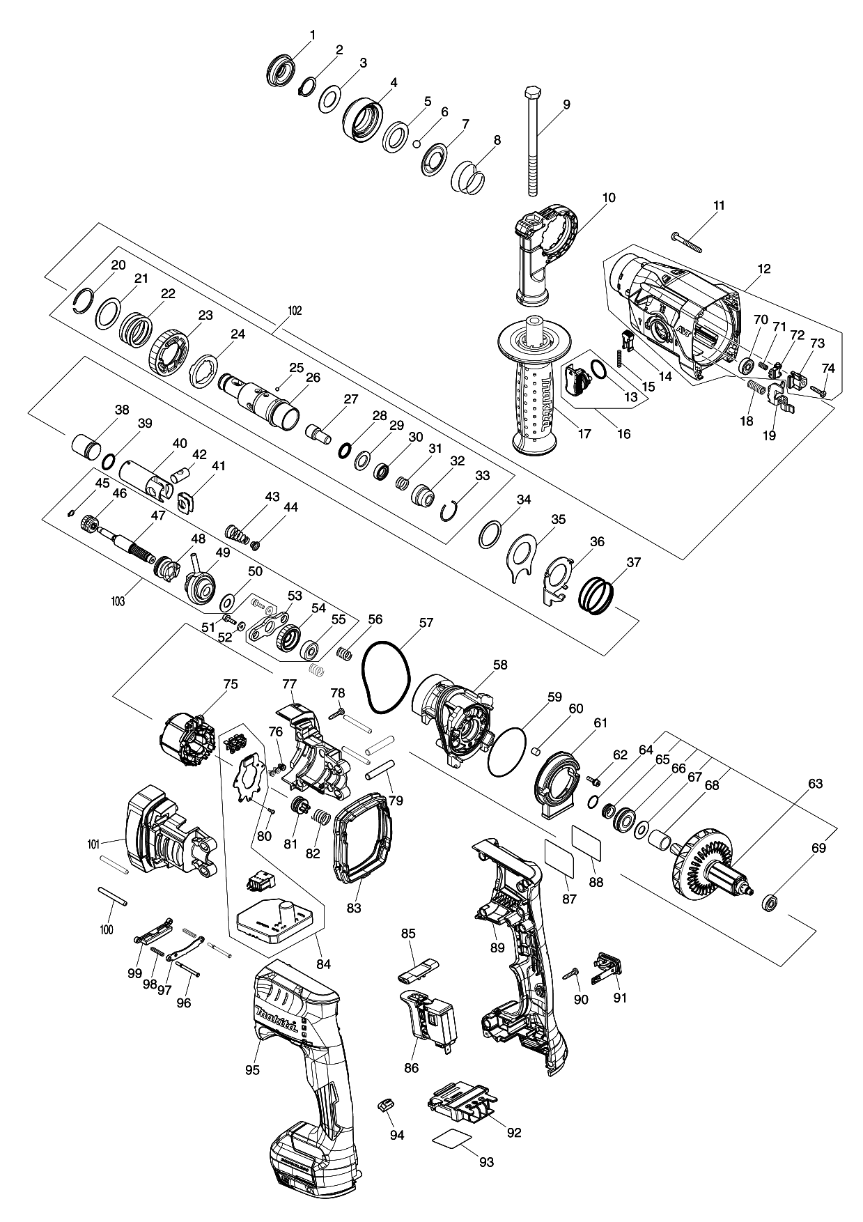 Makita DHR182 parts diagram, sheet 1