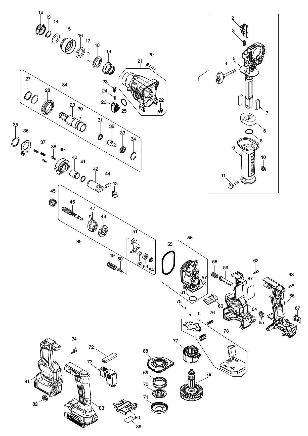 Makita DHR183 parts diagram, sheet 1