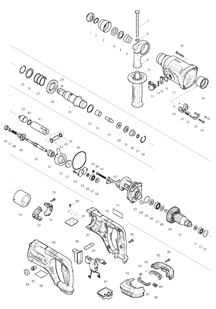 Makita DHR241 parts diagram, sheet 1