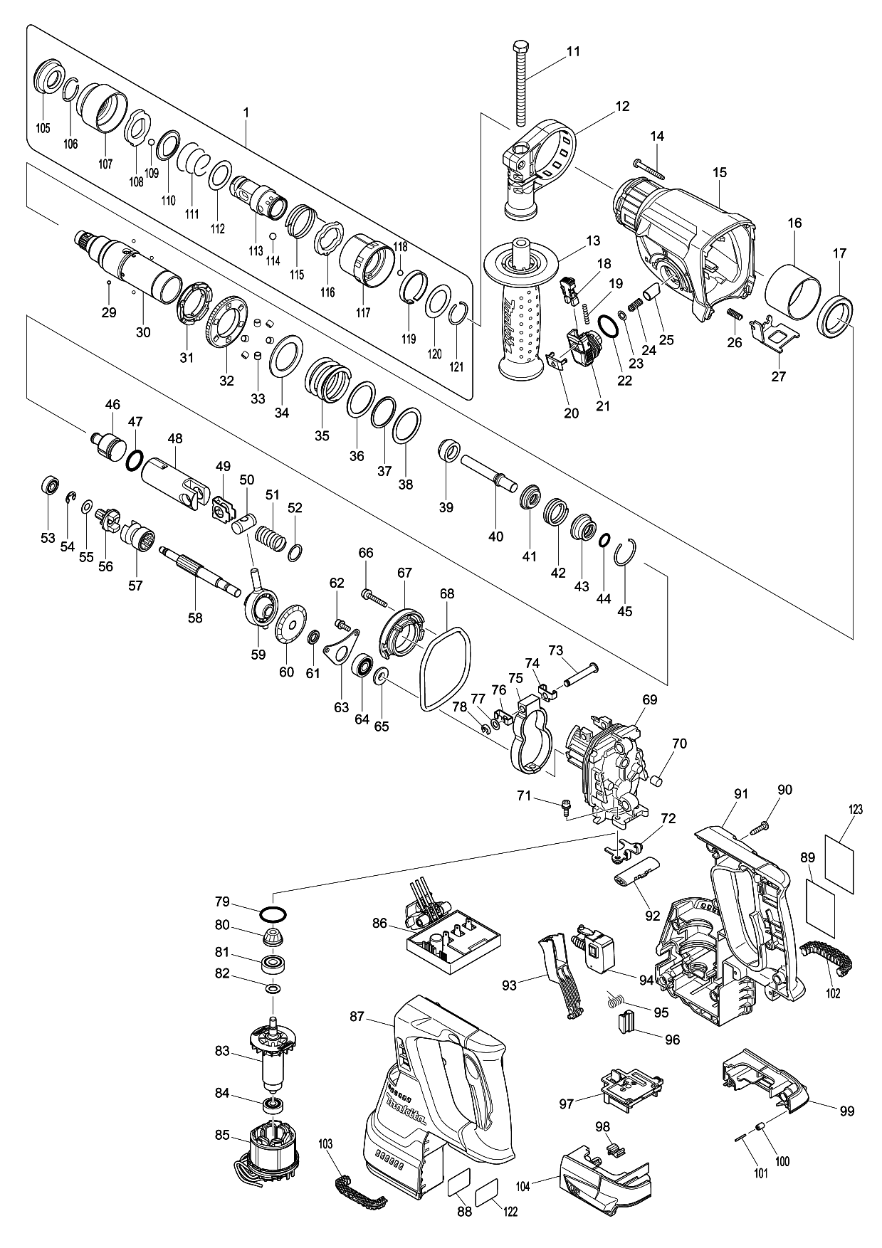 Makita DHR243 parts diagram, sheet 1