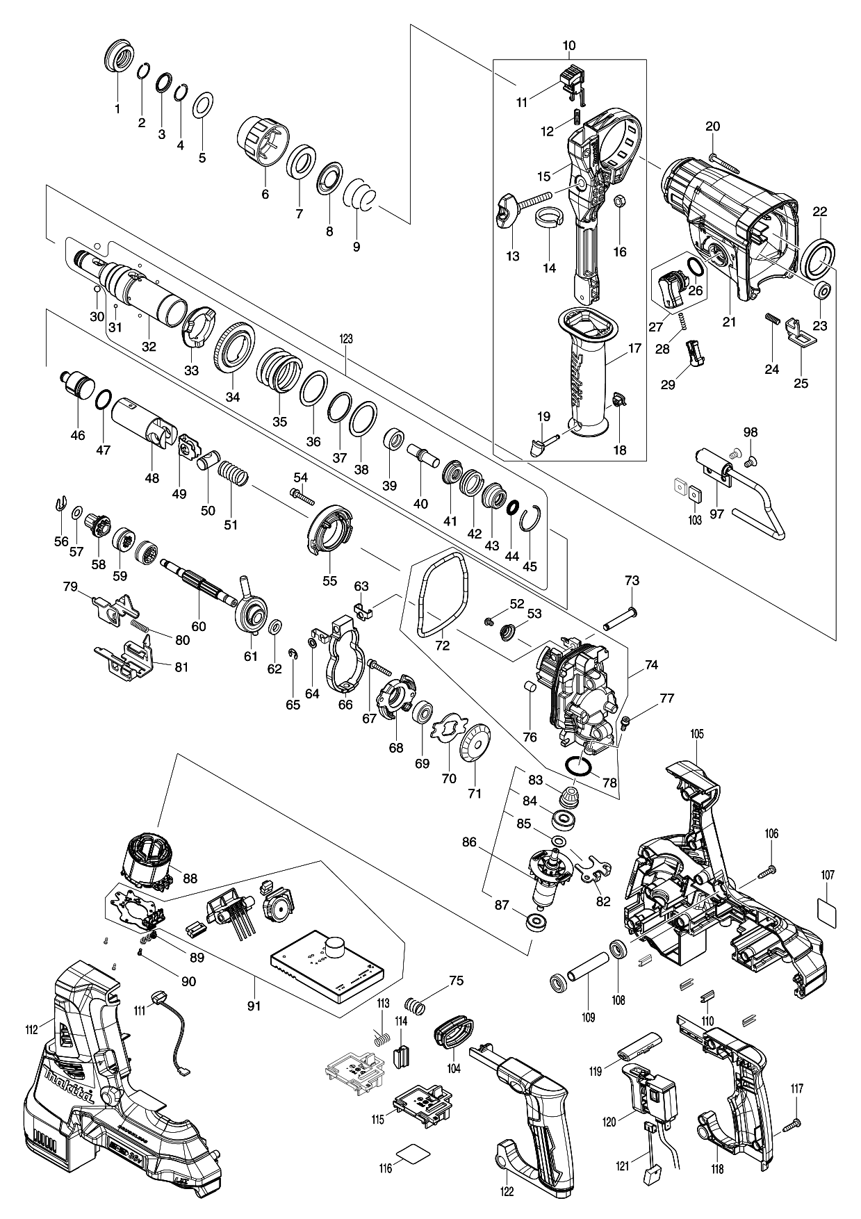 Makita DHR280 parts diagram, sheet 1