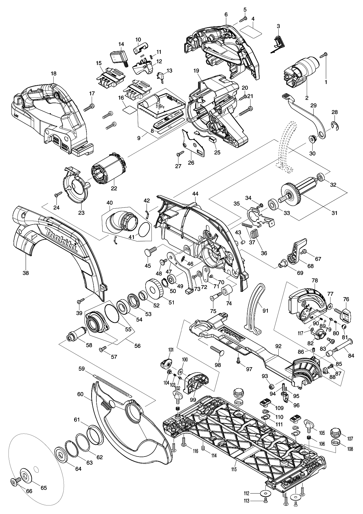 Makita DHS900 parts diagram, sheet 1