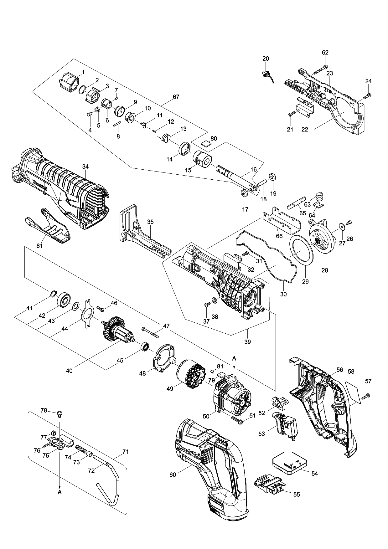 Makita DJR187 parts diagram, sheet 1